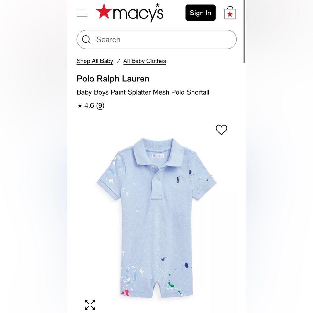 Baby Boys Paint Splatter Mesh Polo Shortall Size 6 Mo
